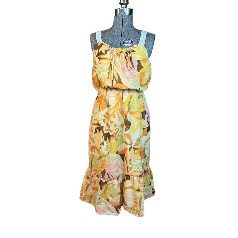 💜 3/$30 6/$50 Collective Concepts yellow floral sleeveless dress crochet straps